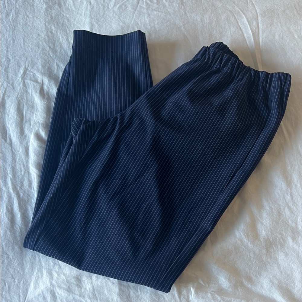 RACHEL Rachel Roy Navy Pinstripe Straight Leg Trousers Elastic Waist S